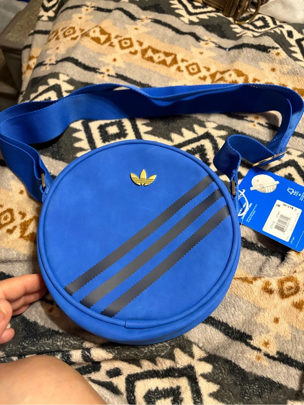 adidas NWT Royal Blue Round Crossbody Messenger Bag with Black Stripe